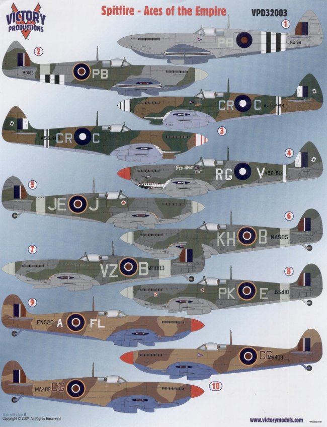 Victory Productions 1 32 Spitfire Aces Of The Empire Decal Sheet