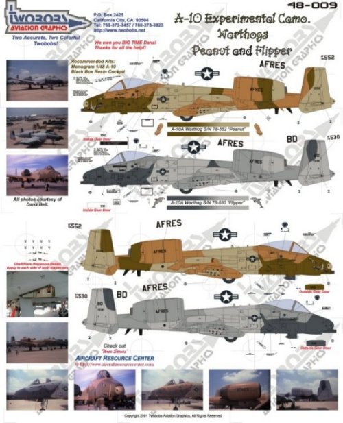 This decal sheet covers two A-10's in experimential camo schemes. 