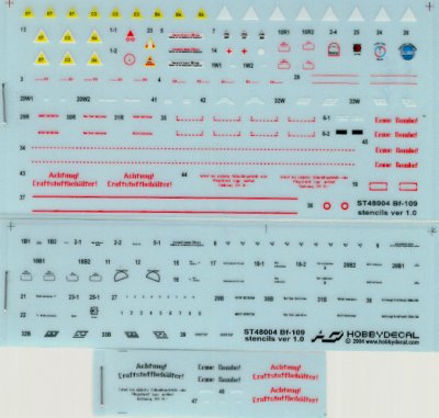 Hobby Decal 1/48 Bf-109 Dry Transfer Stencils