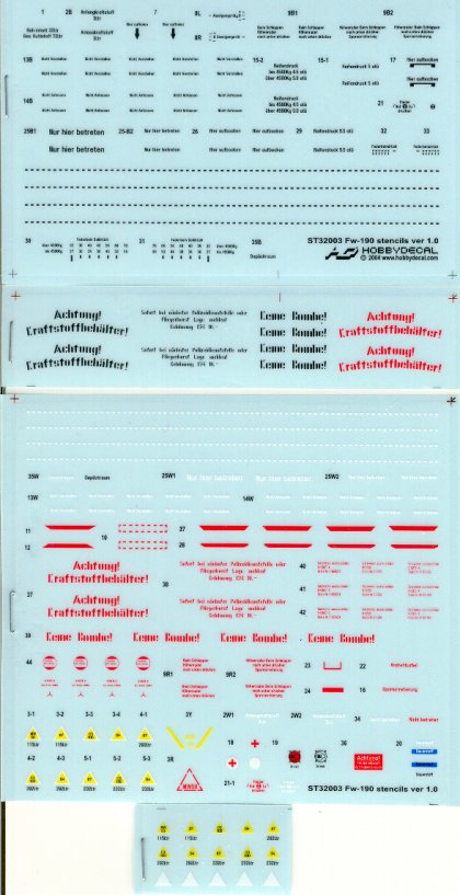 Hobby Decal 1/32 Fw-190 Dry Transfer Stencils