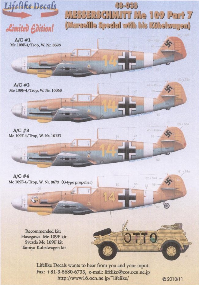 Lifelike Decals 1 48 Me 109 Part 7 Decal Sheet